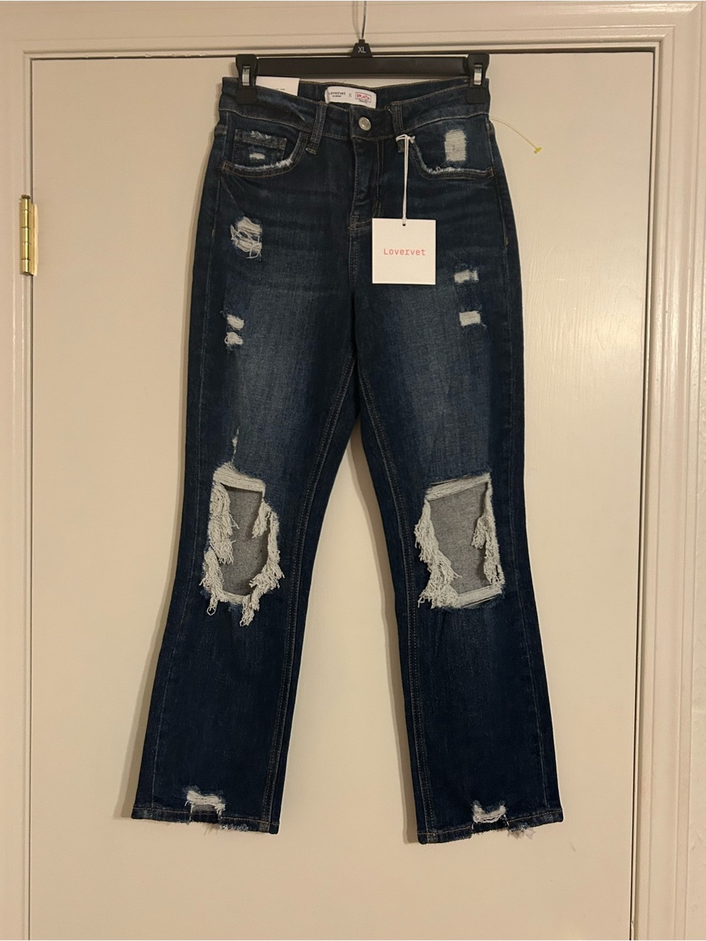 Lovervet Dark Blue Distressed Straight-Leg Jeans